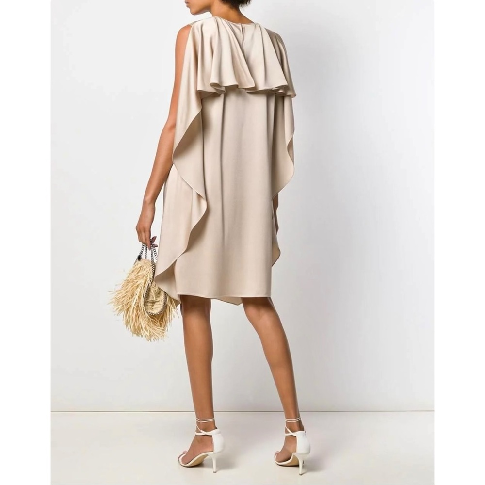 Stella McCartney Draped Back Sleeveless Bronze Beige Satin Mini Midi Dress sz 46
